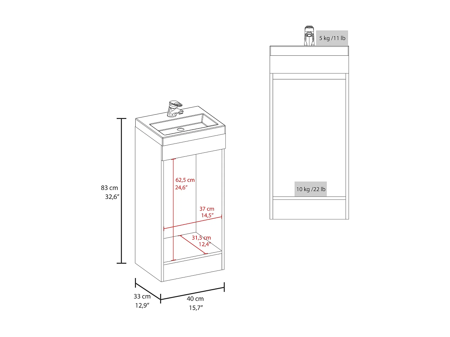 Madrid mueble de baño en melamina con una puerta