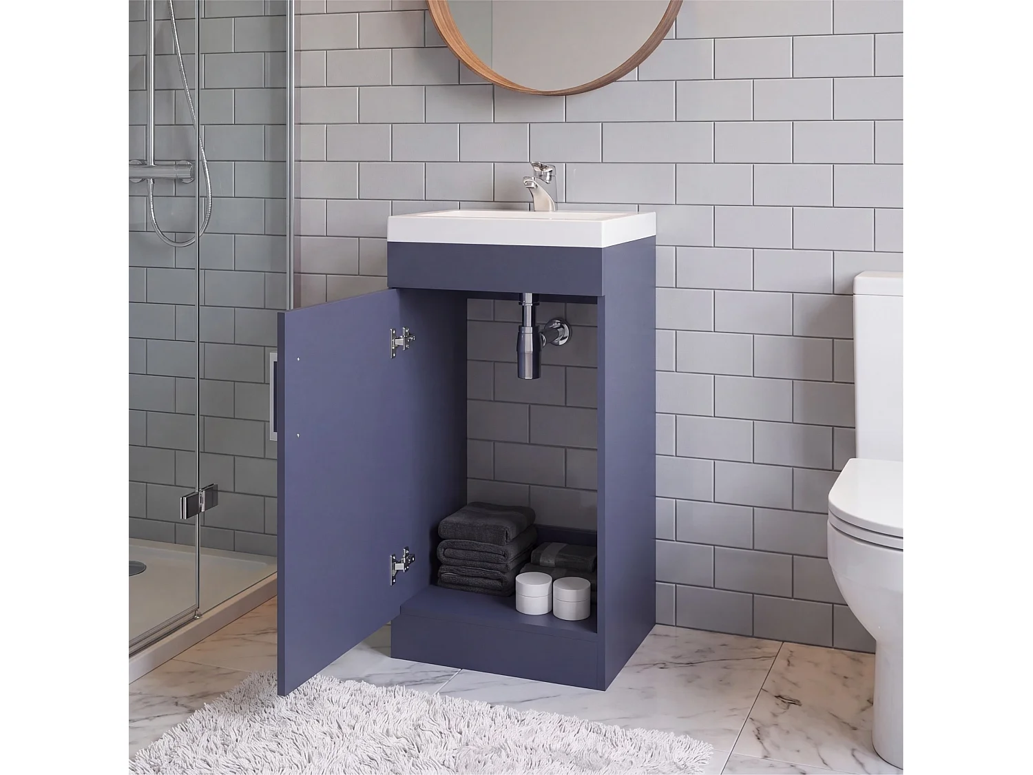 Mobile bagno Madrid da 40 cm con lavabo, rubinetto e 1 anta, blu