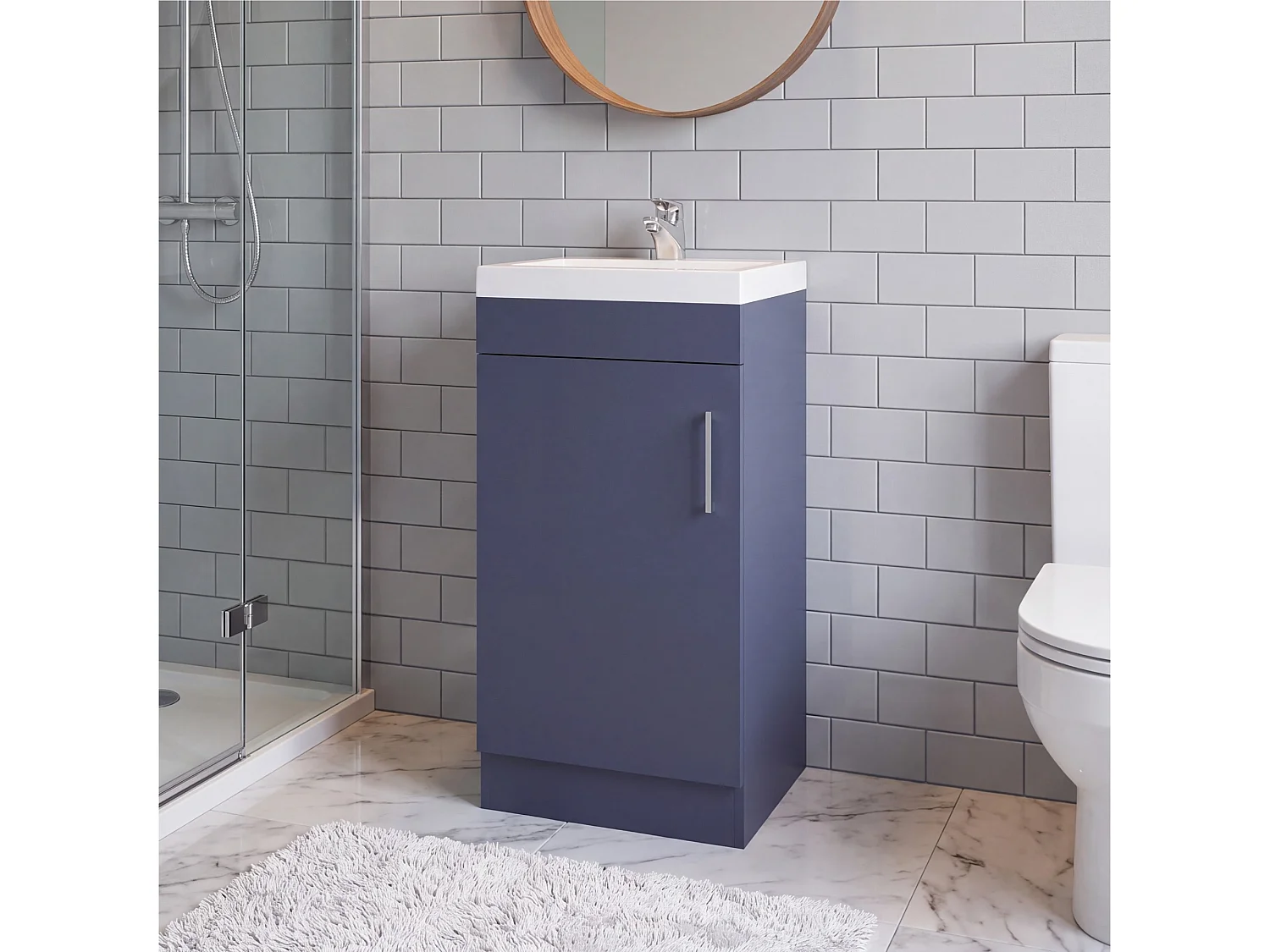 Mobile bagno Madrid da 40 cm con lavabo, rubinetto e 1 anta, blu