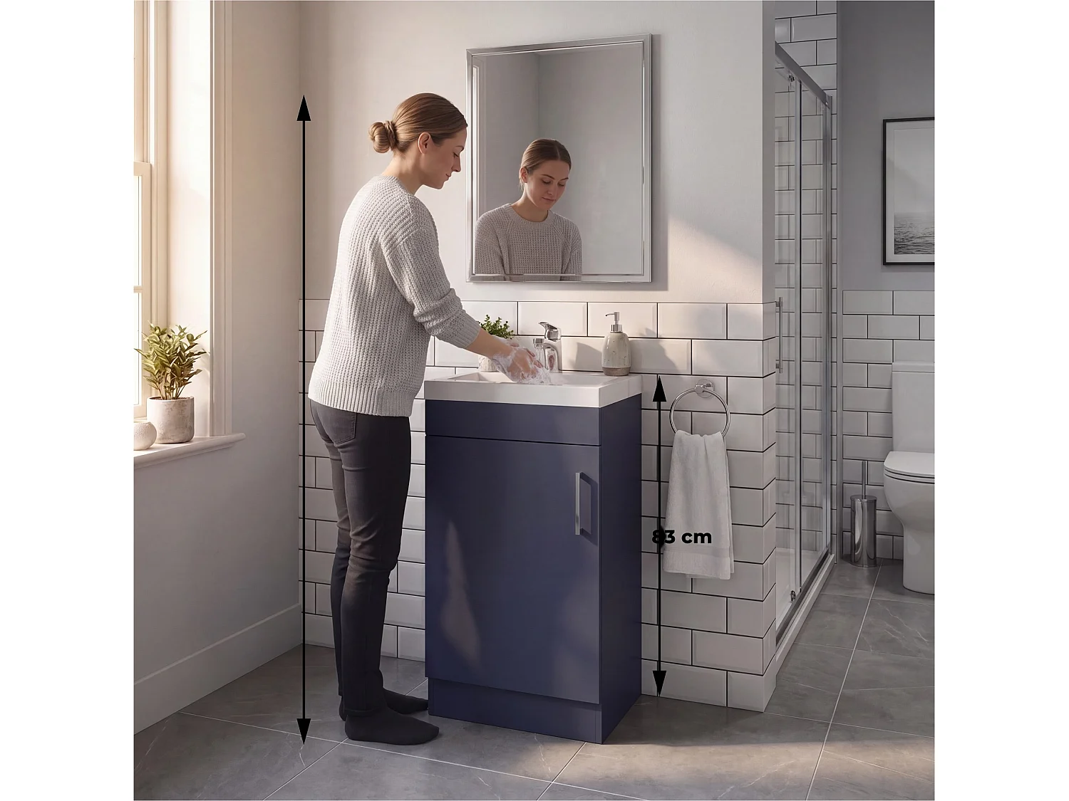 Mobile bagno Madrid da 40 cm con lavabo, rubinetto e 1 anta, blu