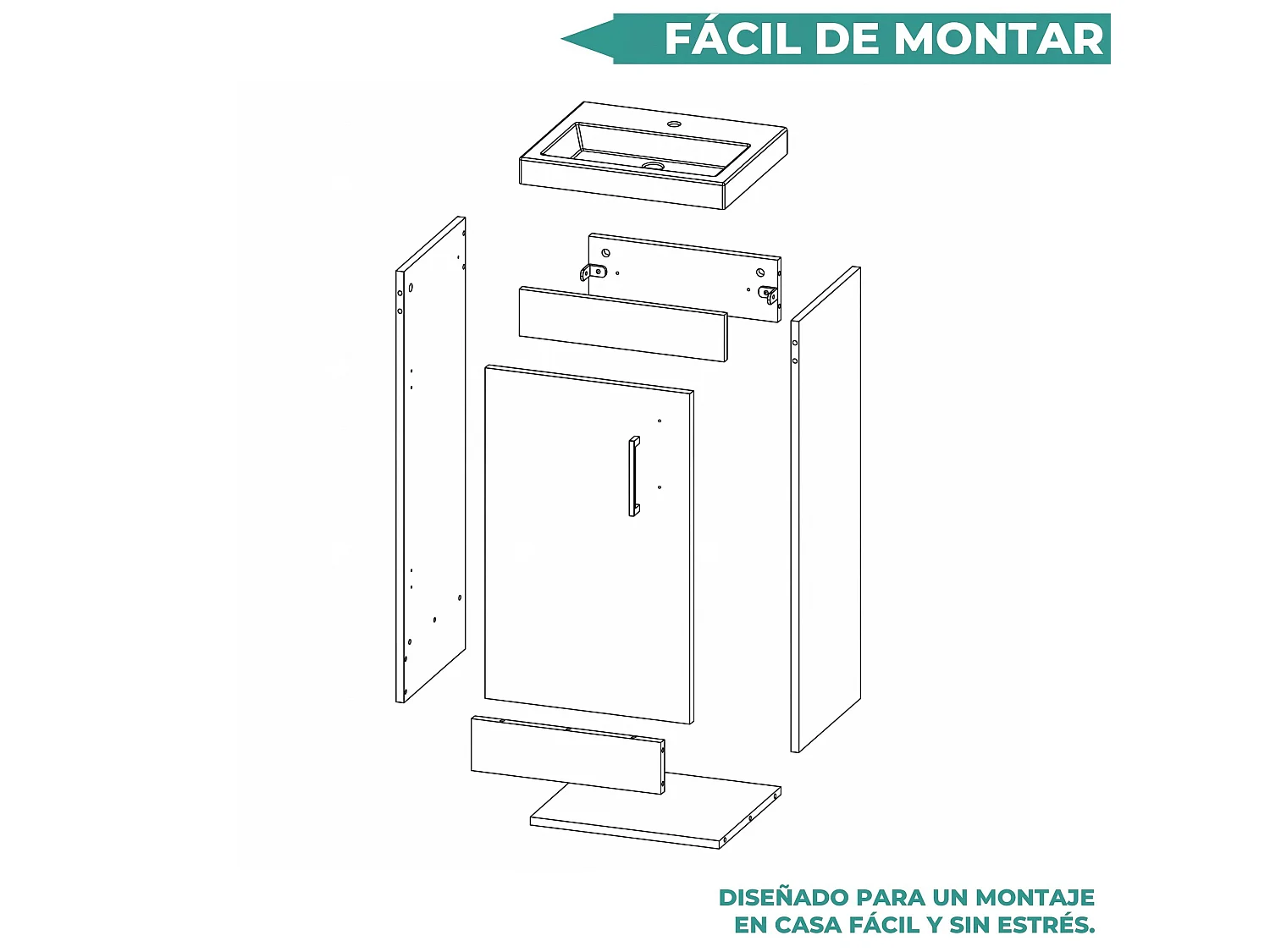 Mobile bagno Madrid da 40 cm con lavabo, rubinetto e 1 anta, blu