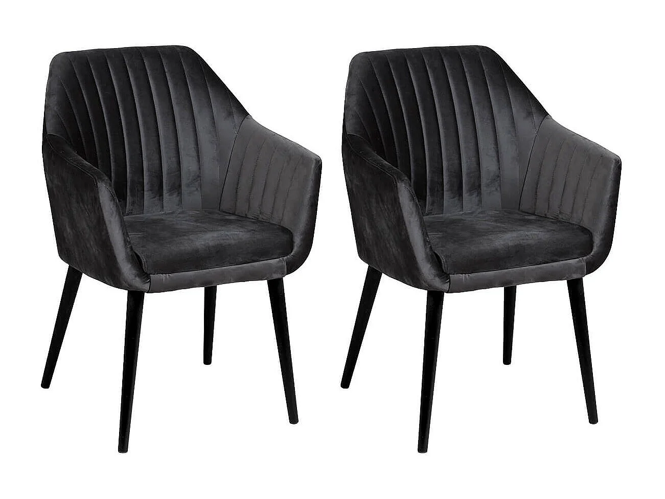 Lot de 2 Fauteuils tissu velours gris anthracite pieds laqués wengé  - RIVIERA