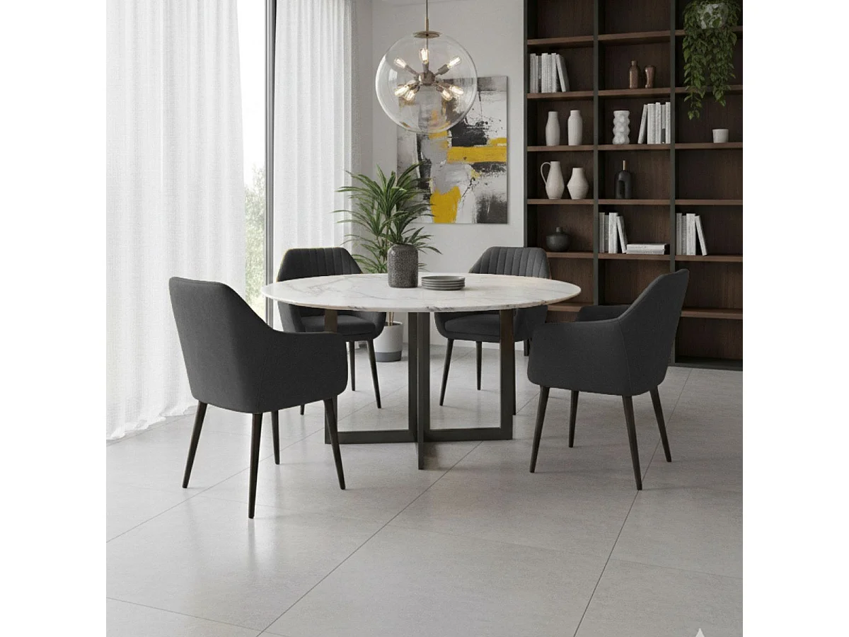 Lot de 2 Fauteuils tissu velours gris anthracite pieds laqués wengé  - RIVIERA