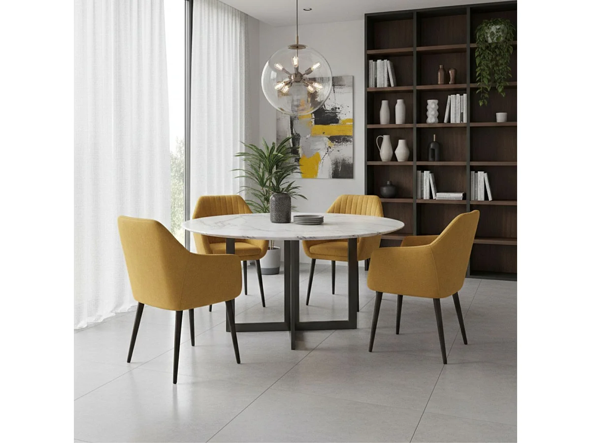 Lot de 2 Fauteuils tissu velours jaune pieds laqués wengé  - RIVIERA