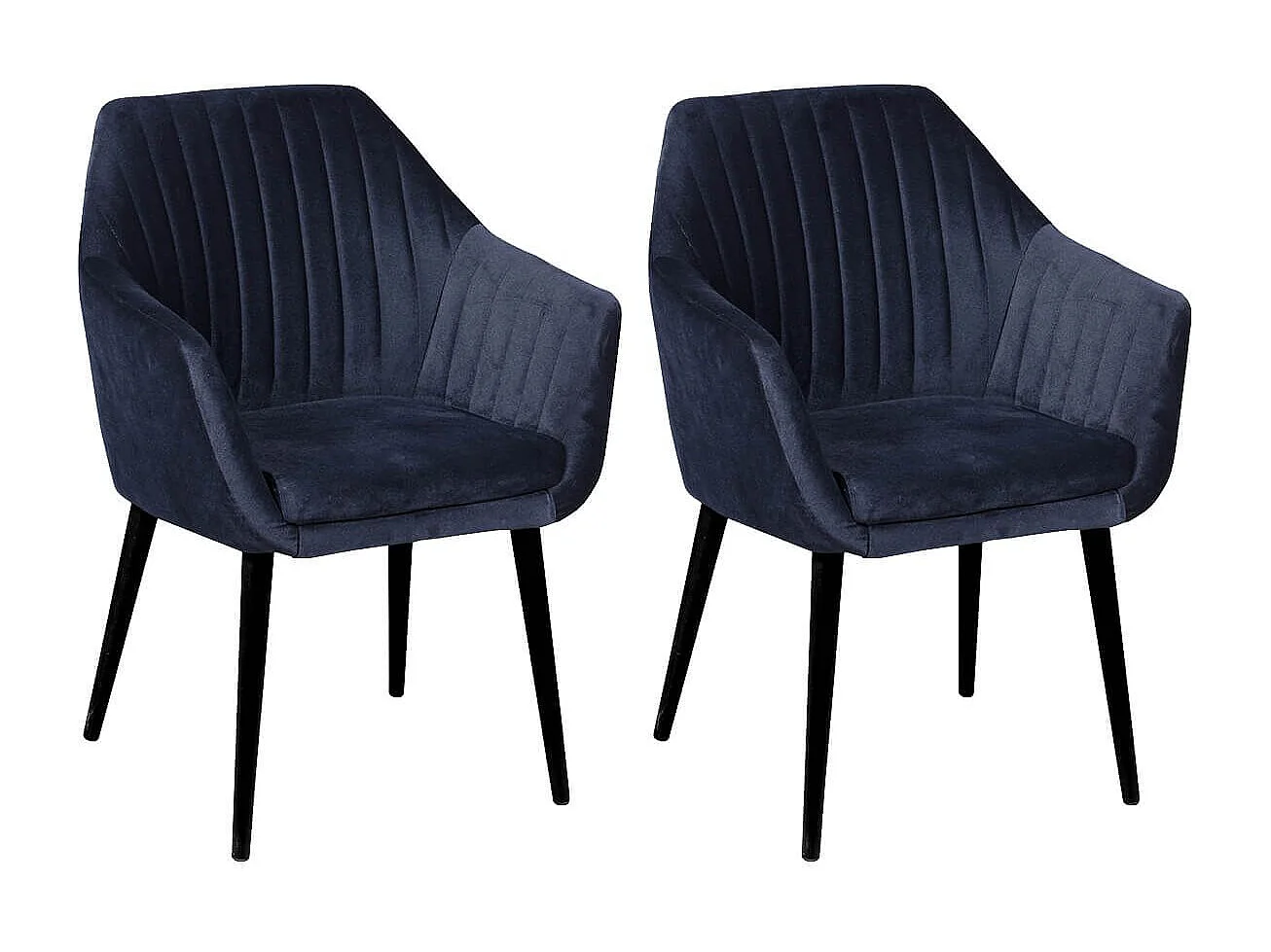 Lot de 2 Fauteuils tissu velours bleu nuit pieds laqués wengé  - RIVIERA