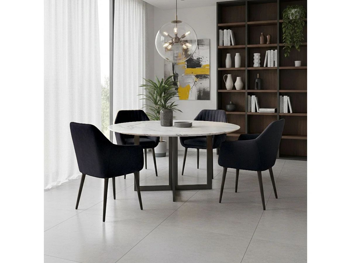 Lot de 2 Fauteuils tissu velours bleu nuit pieds laqués wengé  - RIVIERA