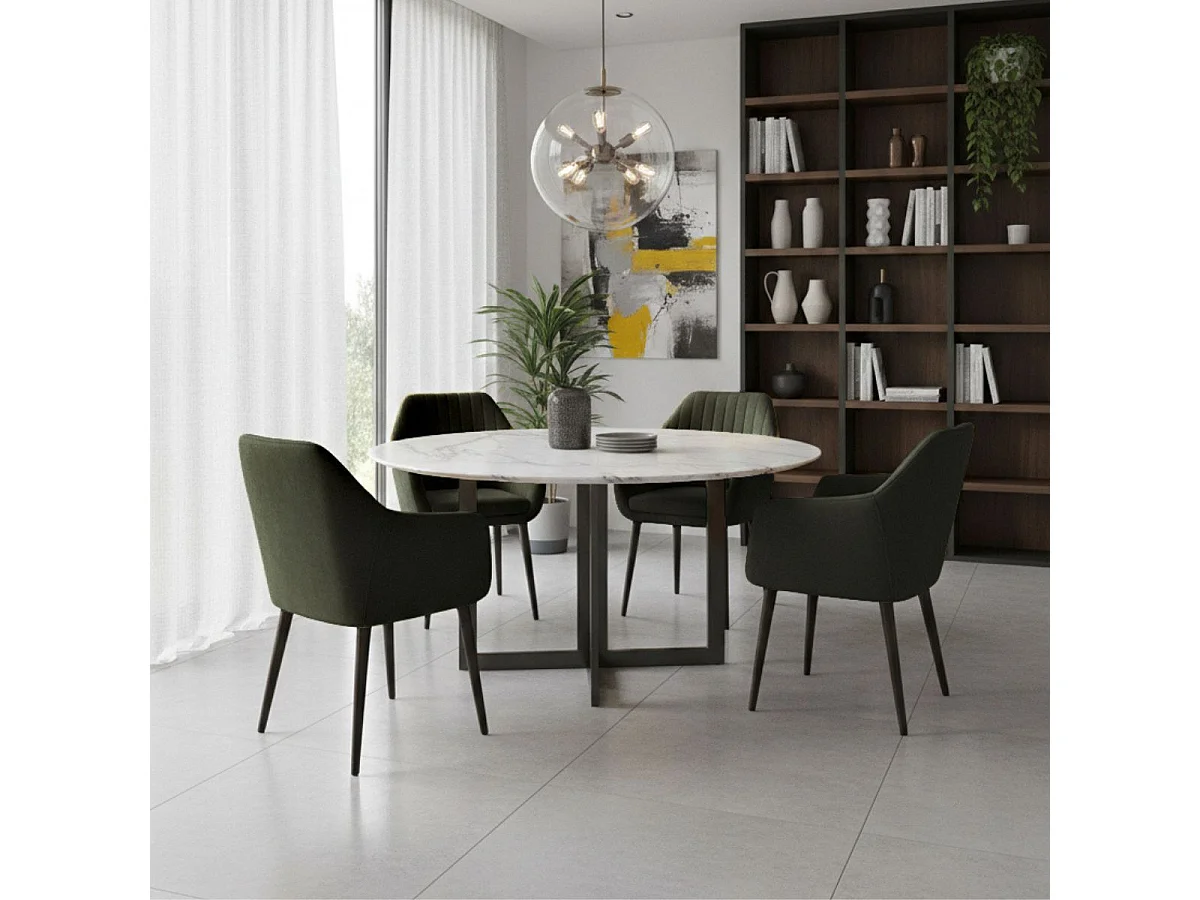 Lot de 2 Fauteuils tissu velours vert foncé pieds laqués wengé  - RIVIERA