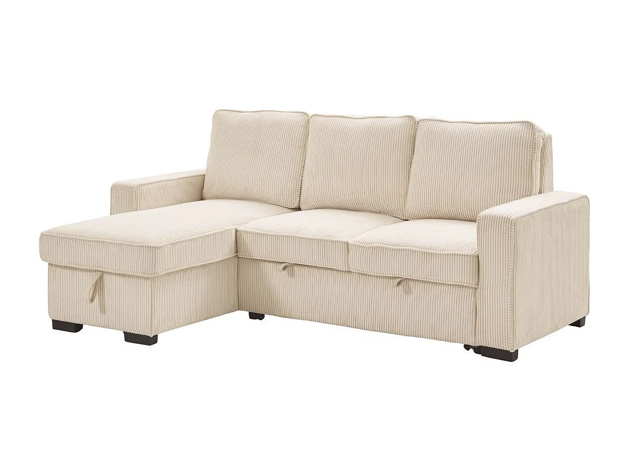 Canapé d'angle gauche convertible avec 1 coffre velours côtelé beige - NAPOLINO