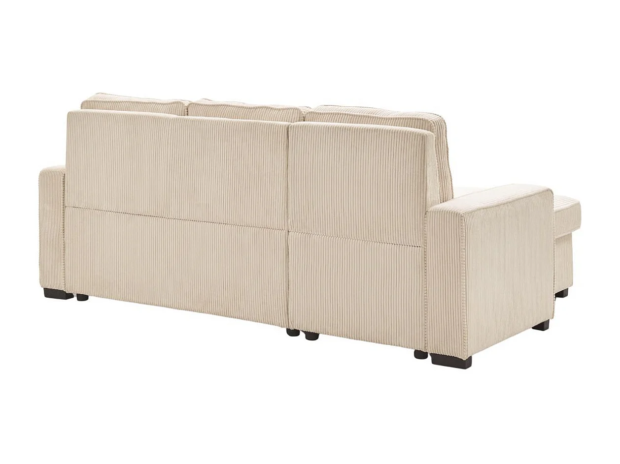 Canapé d'angle gauche convertible avec 1 coffre velours côtelé beige - NAPOLINO