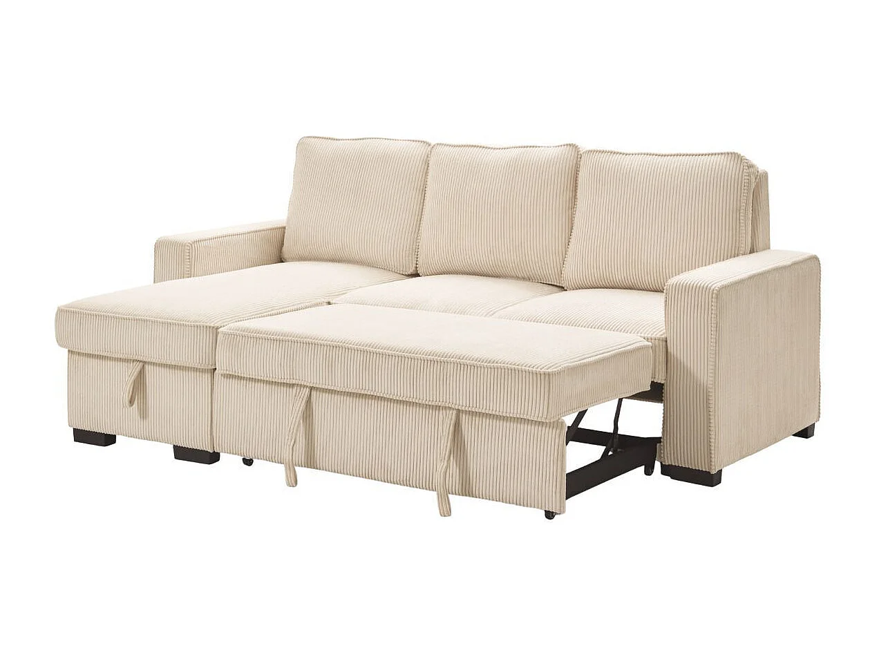 Canapé d'angle gauche convertible avec 1 coffre velours côtelé beige - NAPOLINO