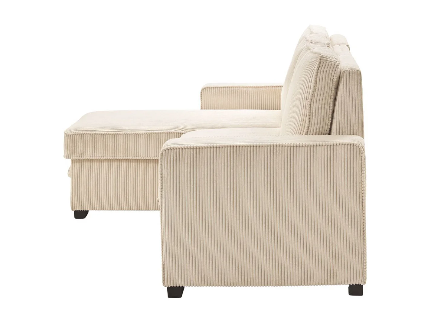 Canapé d'angle gauche convertible avec 1 coffre velours côtelé beige - NAPOLINO