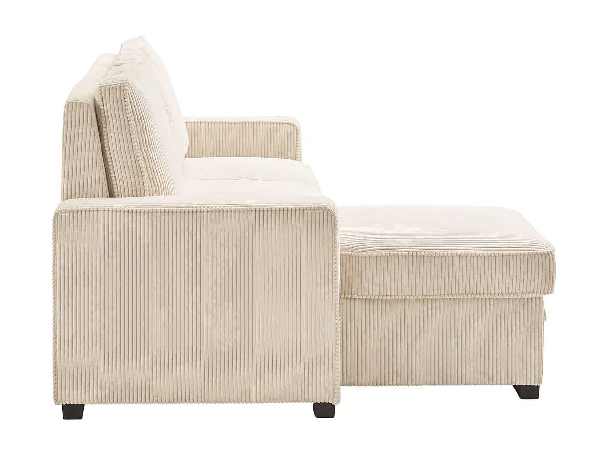 Canapé d'angle gauche convertible avec 1 coffre velours côtelé beige - NAPOLINO