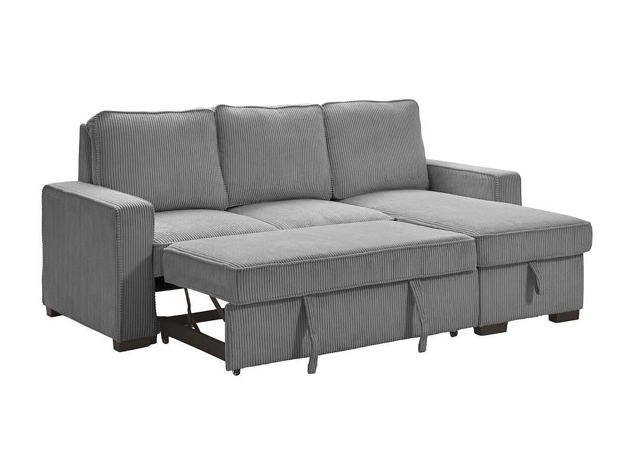 Canapé d'angle droit convertible avec 1 coffre velours côtelé gris - NAPOLINO