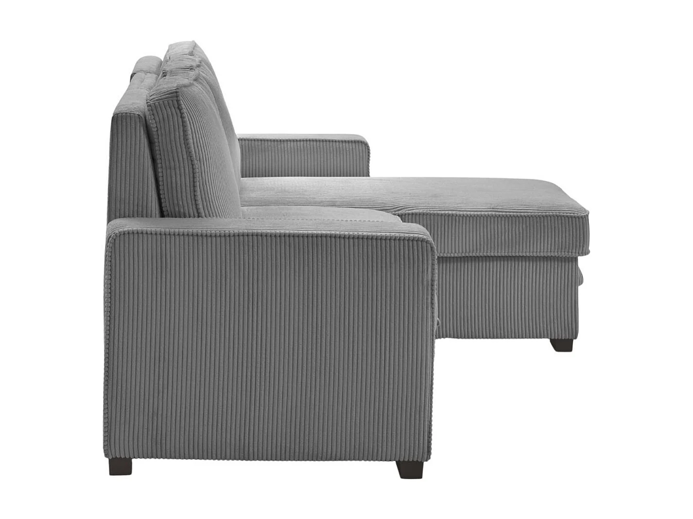 Canapé d'angle droit convertible avec 1 coffre velours côtelé gris - NAPOLINO