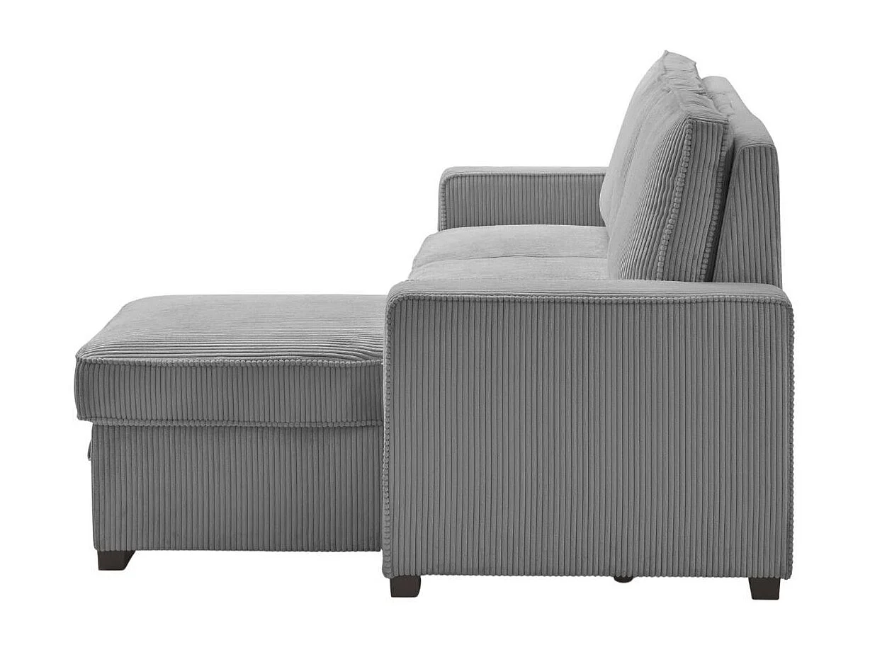 Canapé d'angle droit convertible avec 1 coffre velours côtelé gris - NAPOLINO