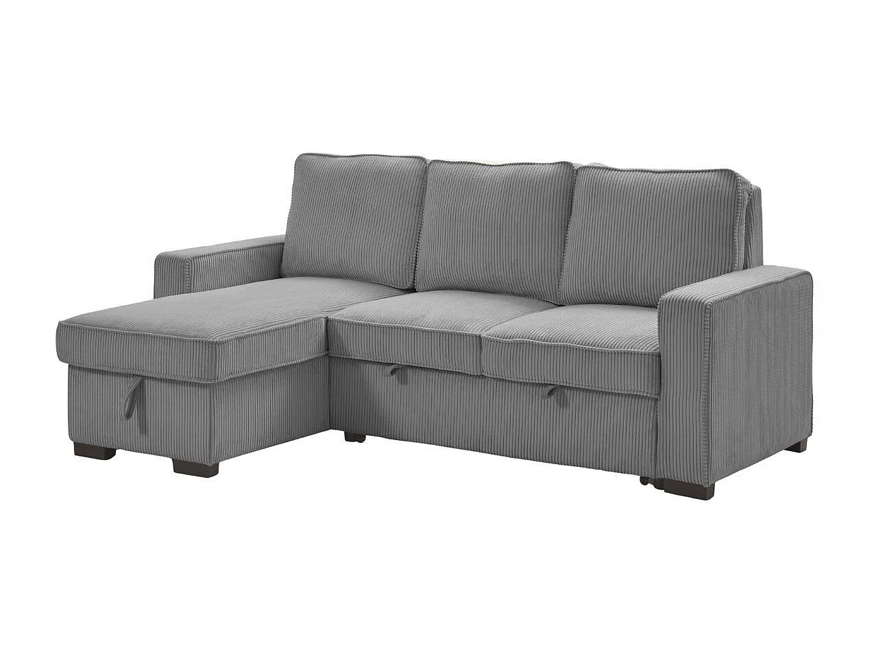 Canapé d'angle gauche convertible avec 1 coffre velours côtelé gris - NAPOLINO