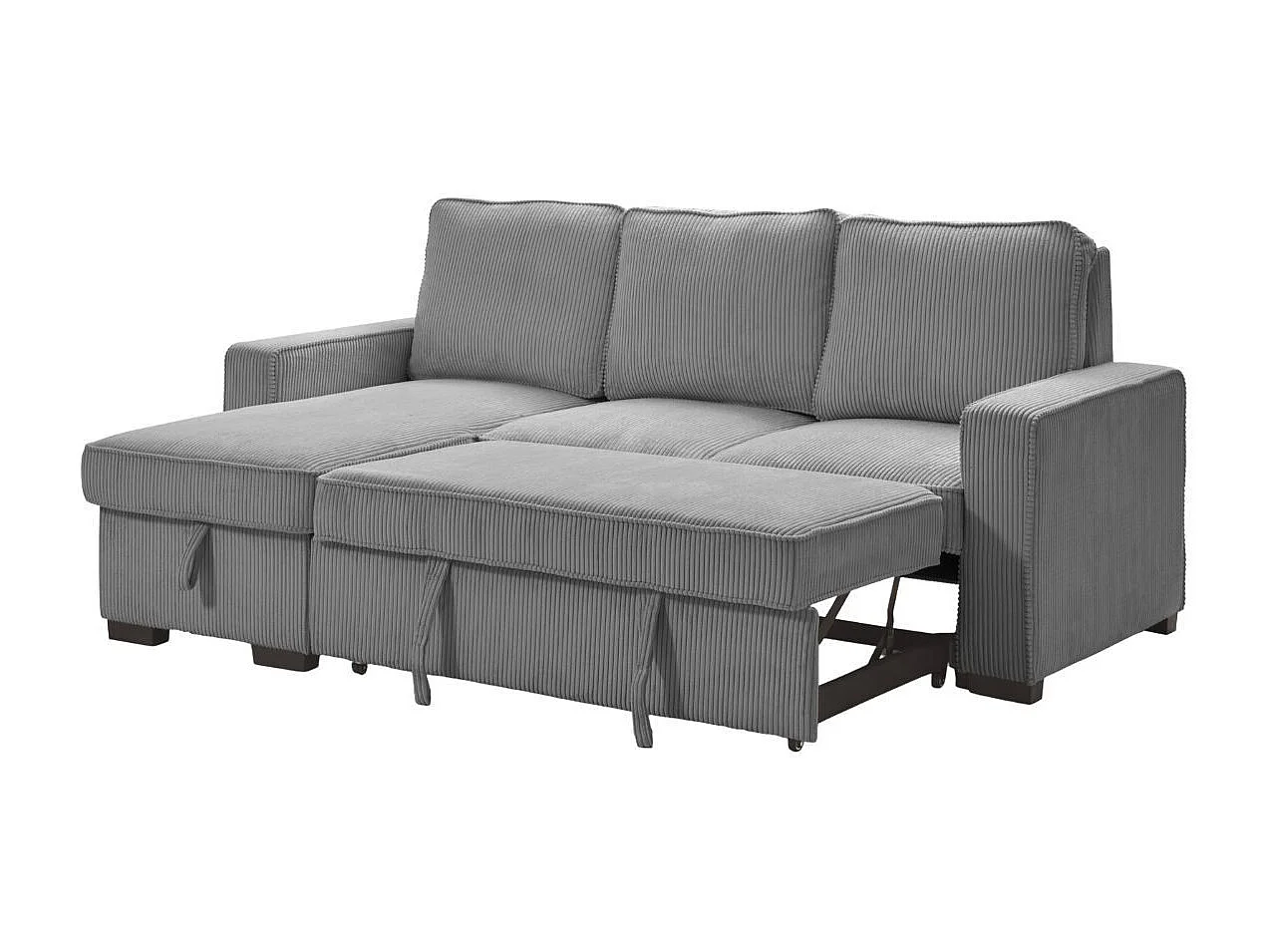 Canapé d'angle gauche convertible avec 1 coffre velours côtelé gris - NAPOLINO