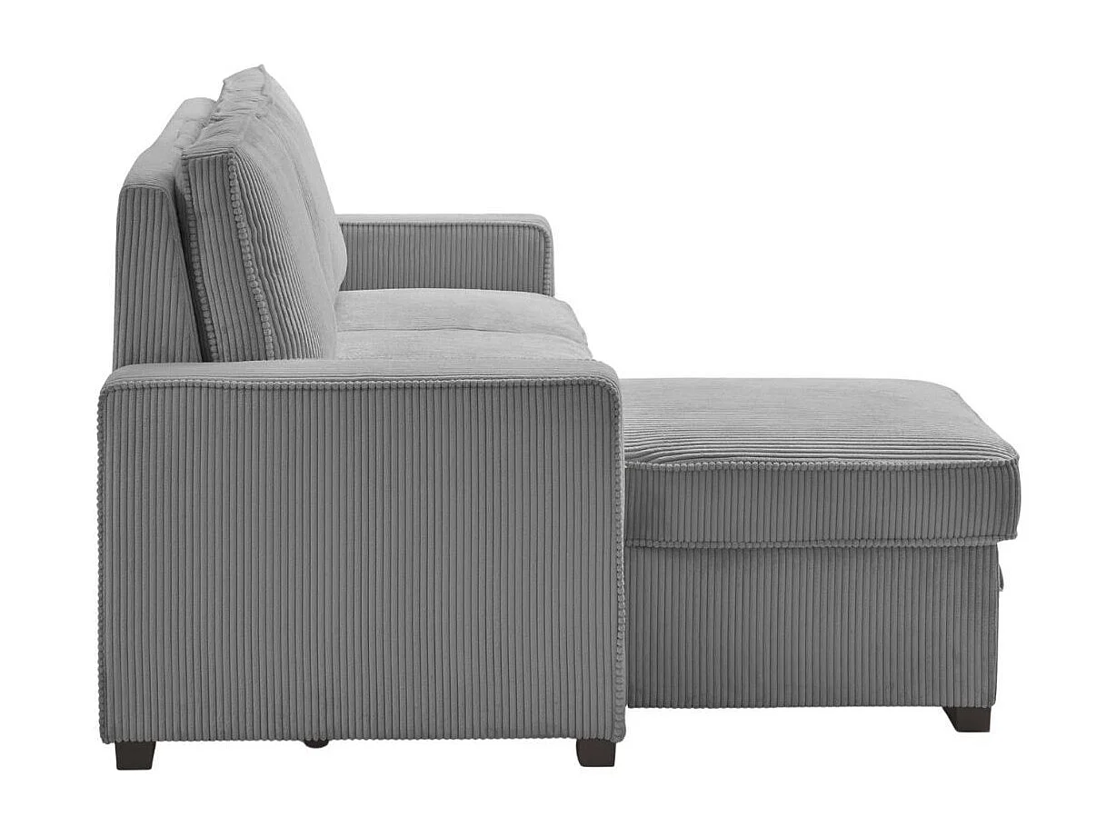 Canapé d'angle gauche convertible avec 1 coffre velours côtelé gris - NAPOLINO