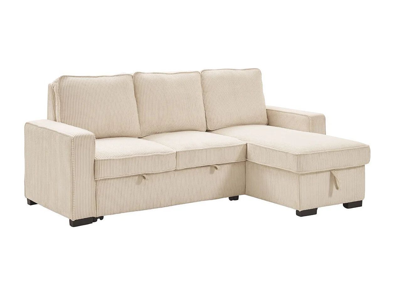 Canapé d'angle droit convertible avec 1 coffre velours côtelé beige - NAPOLINO