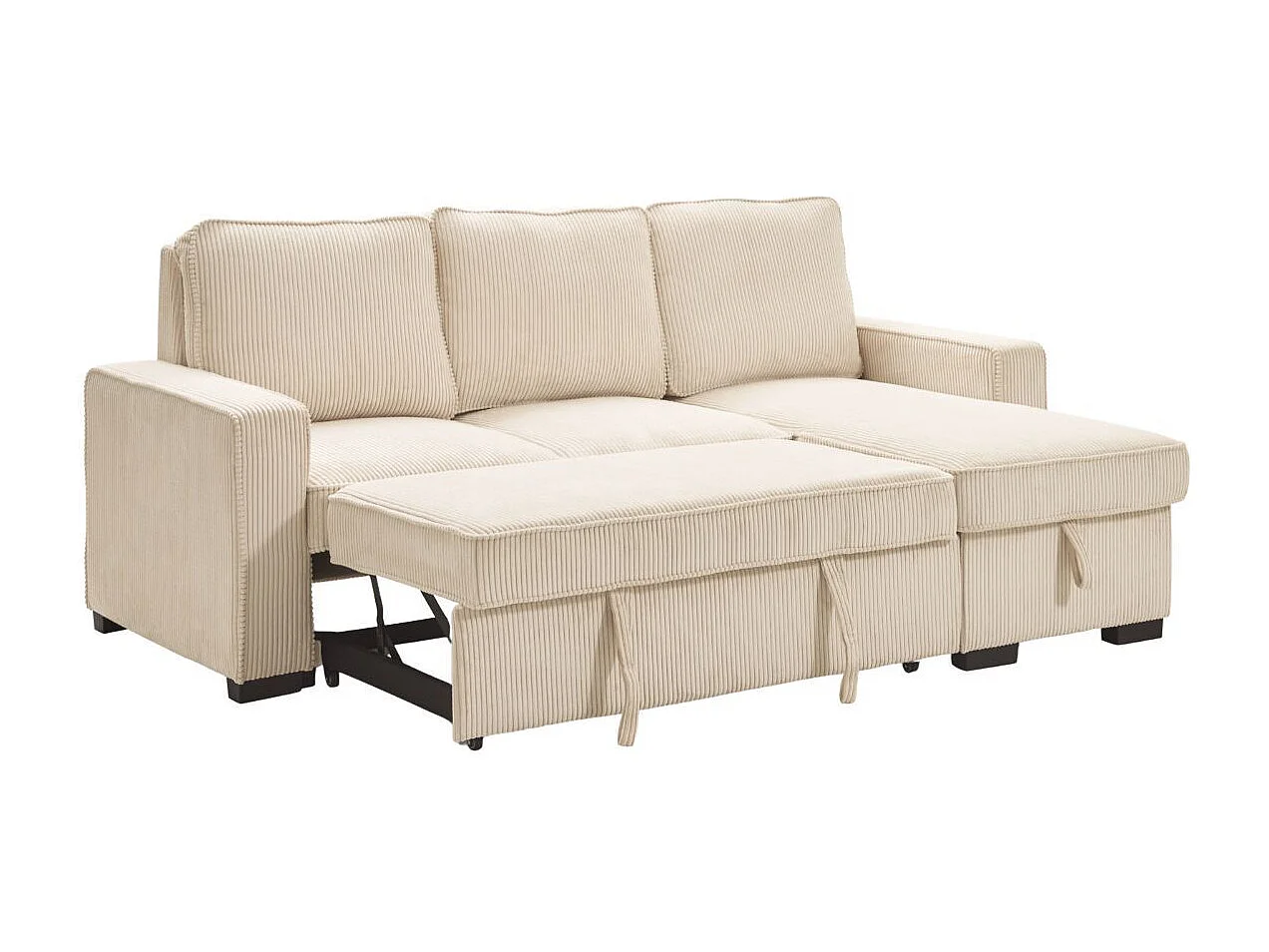 Canapé d'angle droit convertible avec 1 coffre velours côtelé beige - NAPOLINO