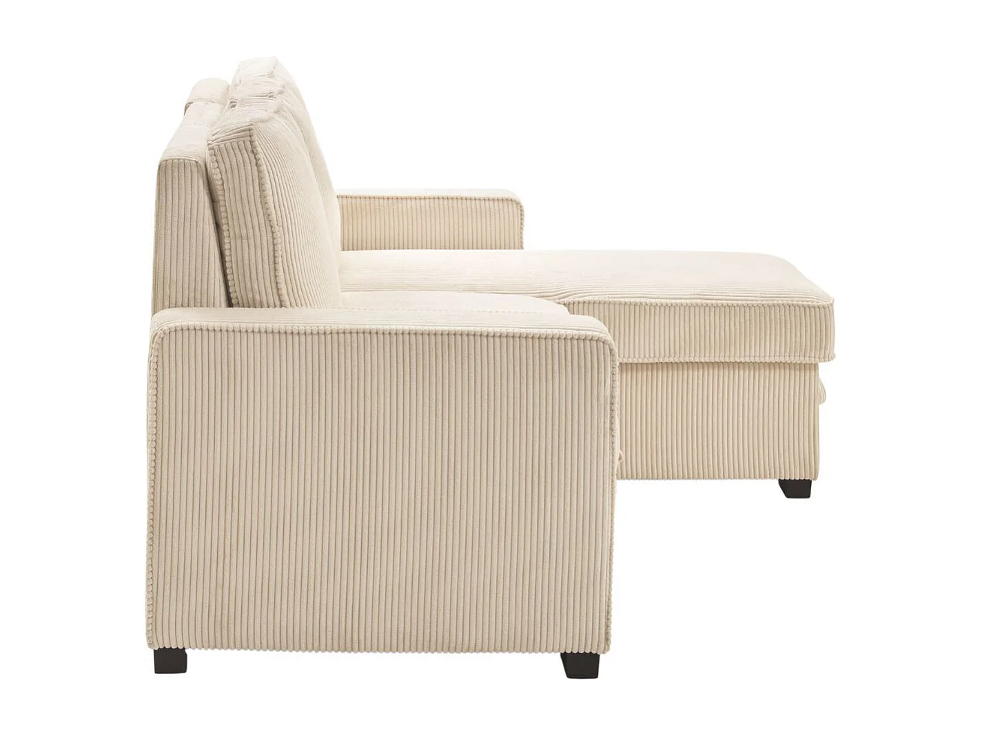 Canapé d'angle droit convertible avec 1 coffre velours côtelé beige - NAPOLINO