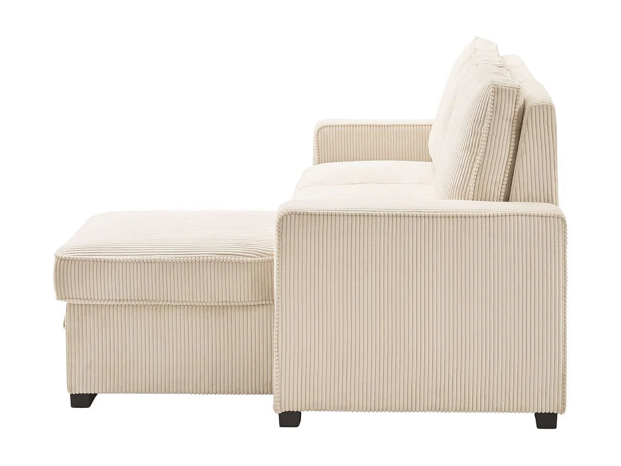 Canapé d'angle droit convertible avec 1 coffre velours côtelé beige - NAPOLINO