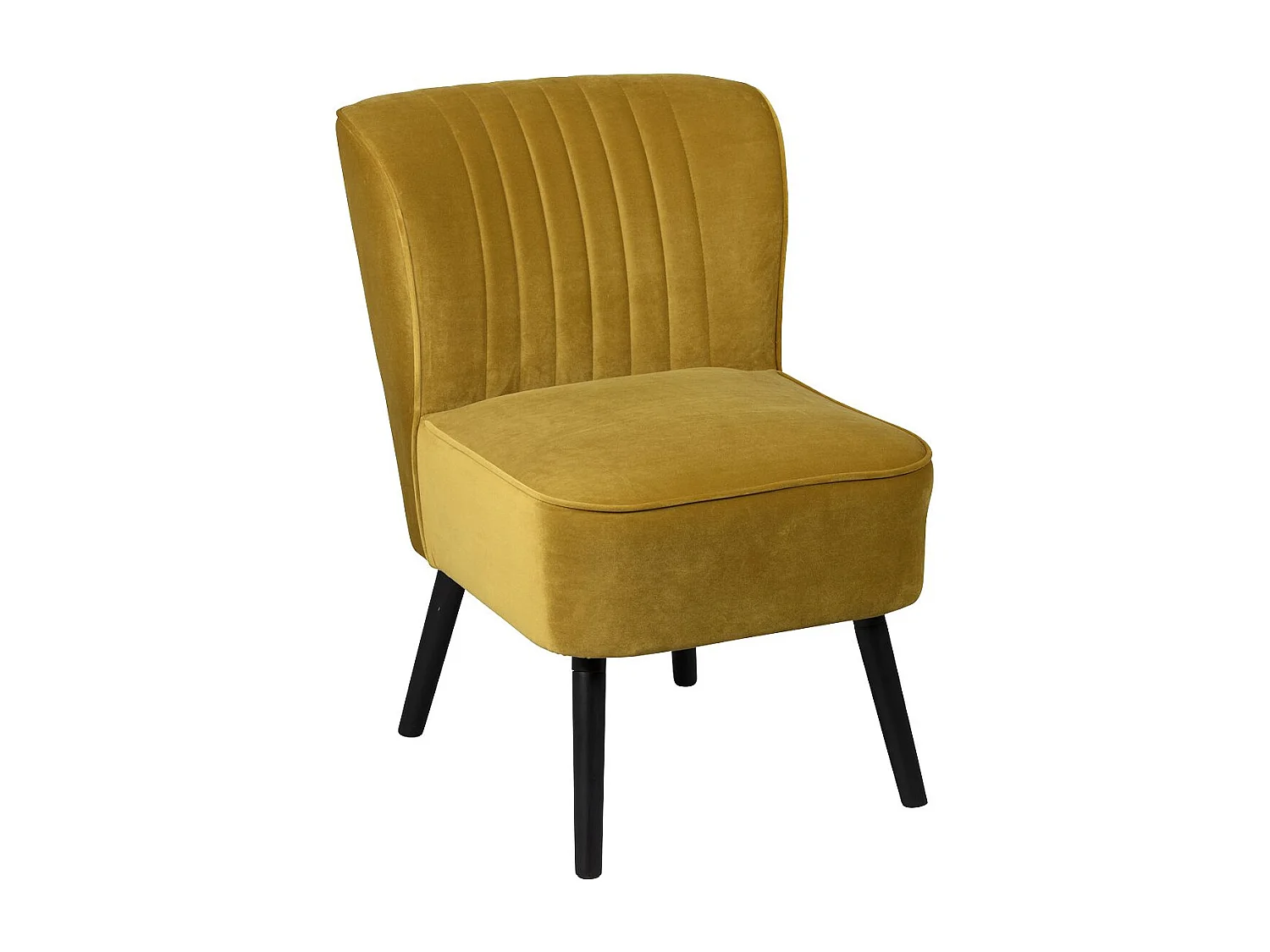 Fauteuil tissu polyester velours jaune moutarde pieds bois laqués noirs - JOSEPH