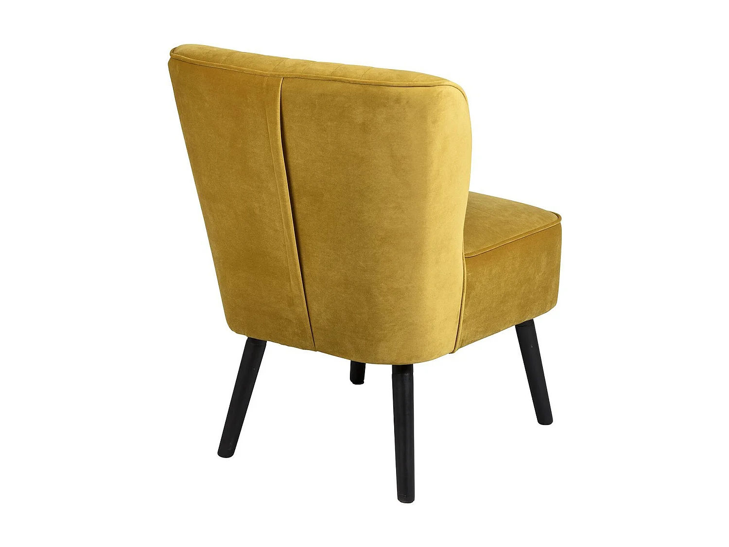 Fauteuil tissu polyester velours jaune moutarde pieds bois laqués noirs - JOSEPH