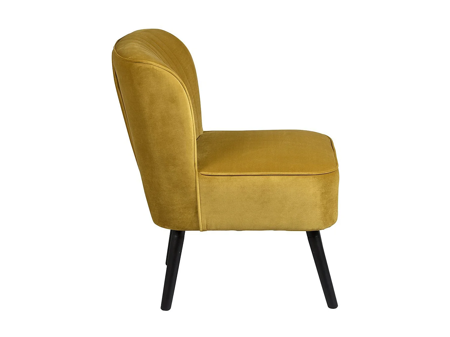 Fauteuil tissu polyester velours jaune moutarde pieds bois laqués noirs - JOSEPH