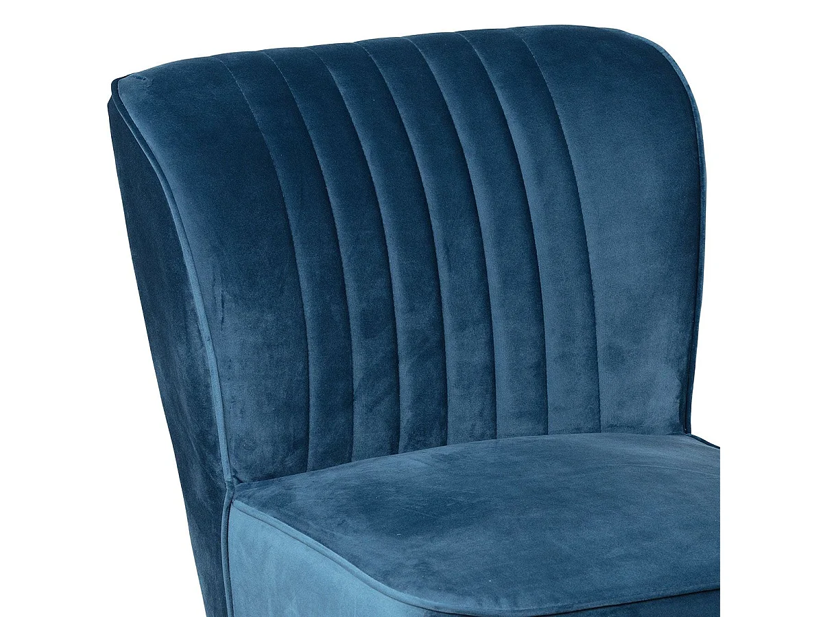 Fauteuil tissu polyester velours bleu canard pieds bois laqués noirs - JOSEPH