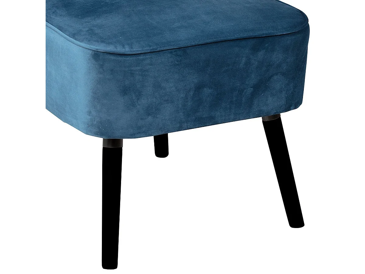 Fauteuil tissu polyester velours bleu canard pieds bois laqués noirs - JOSEPH