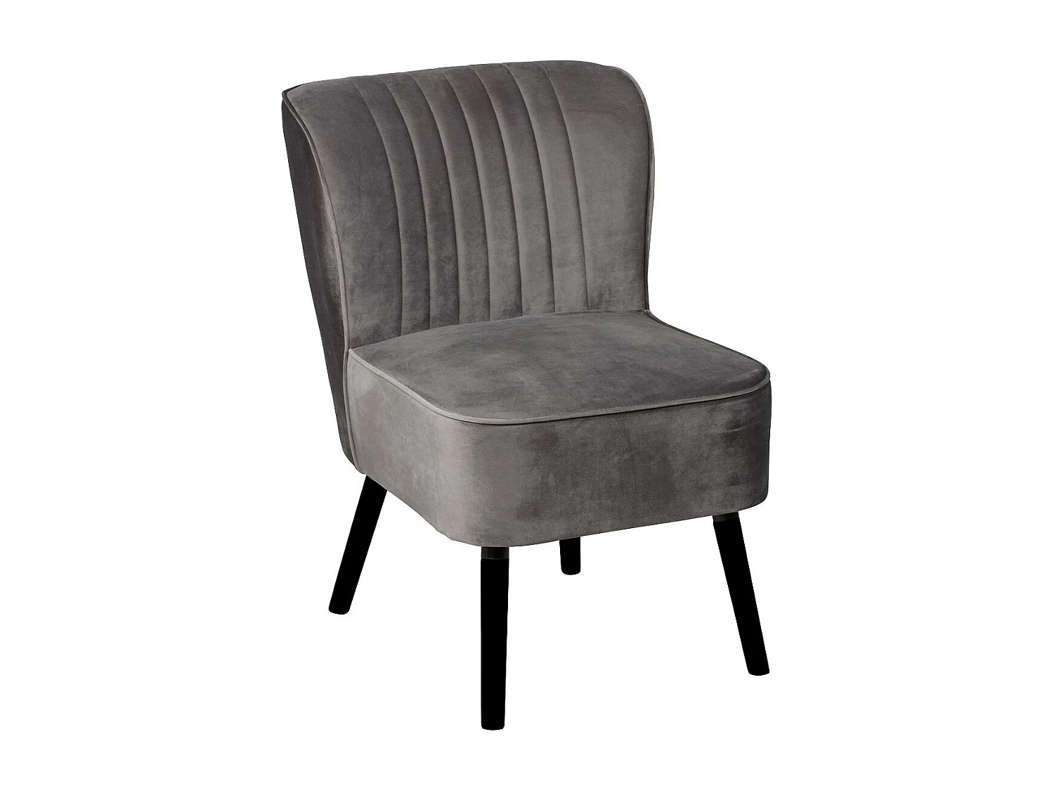 Fauteuil tissu polyester velours gris pieds bois laqués noirs - JOSEPH