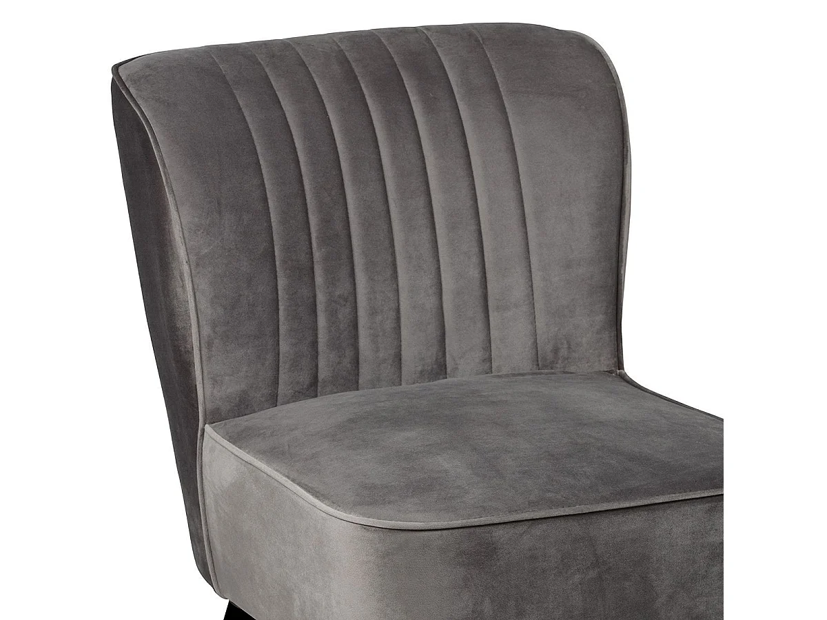 Fauteuil tissu polyester velours gris pieds bois laqués noirs - JOSEPH