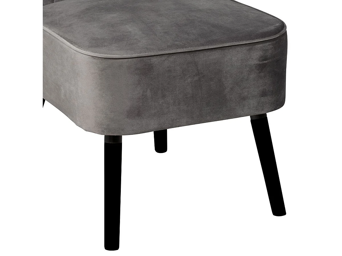 Fauteuil tissu polyester velours gris pieds bois laqués noirs - JOSEPH
