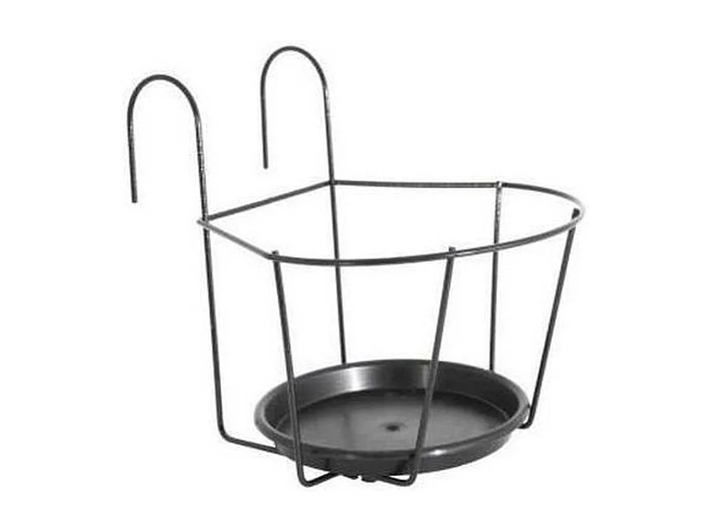 ARTEVASI Balkon-Blumentopfhalter rund 25 cm matt anthrazitgrau mit abnehmbarem Untersetzer und U-Haken