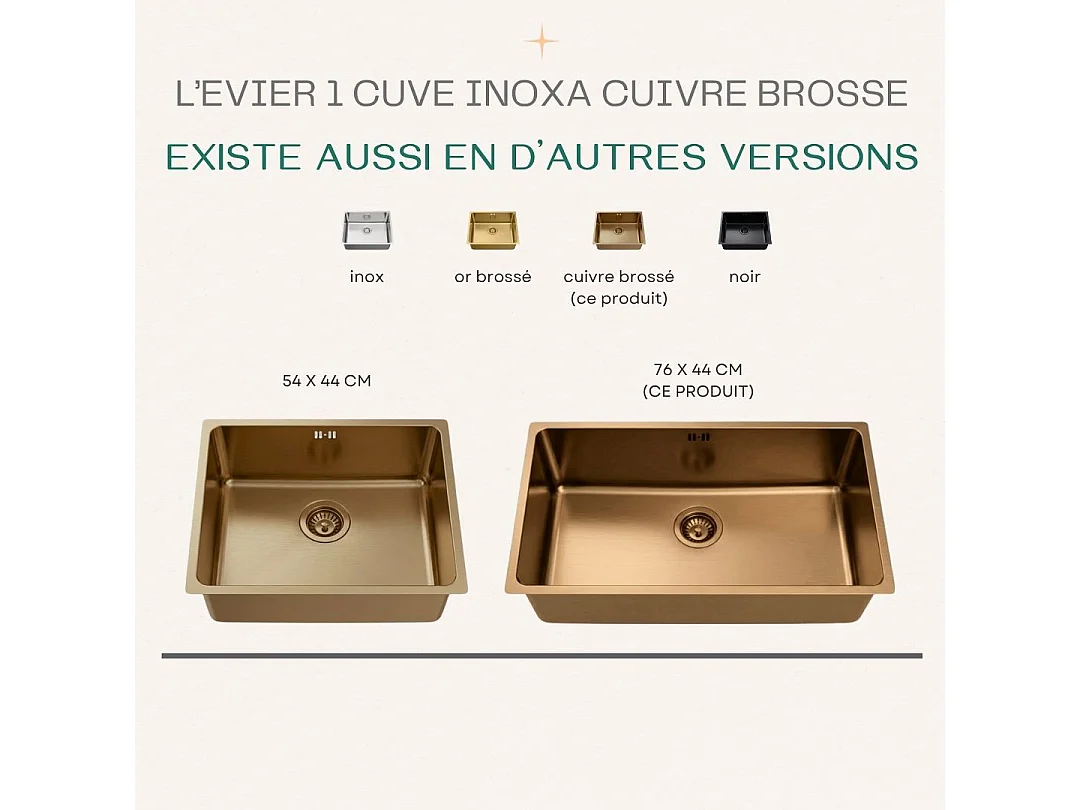 Inoxa zlewozmywak 1 komora 76x44 ze stali nierdzewnej szczotkowanej miedzi - Essebagno