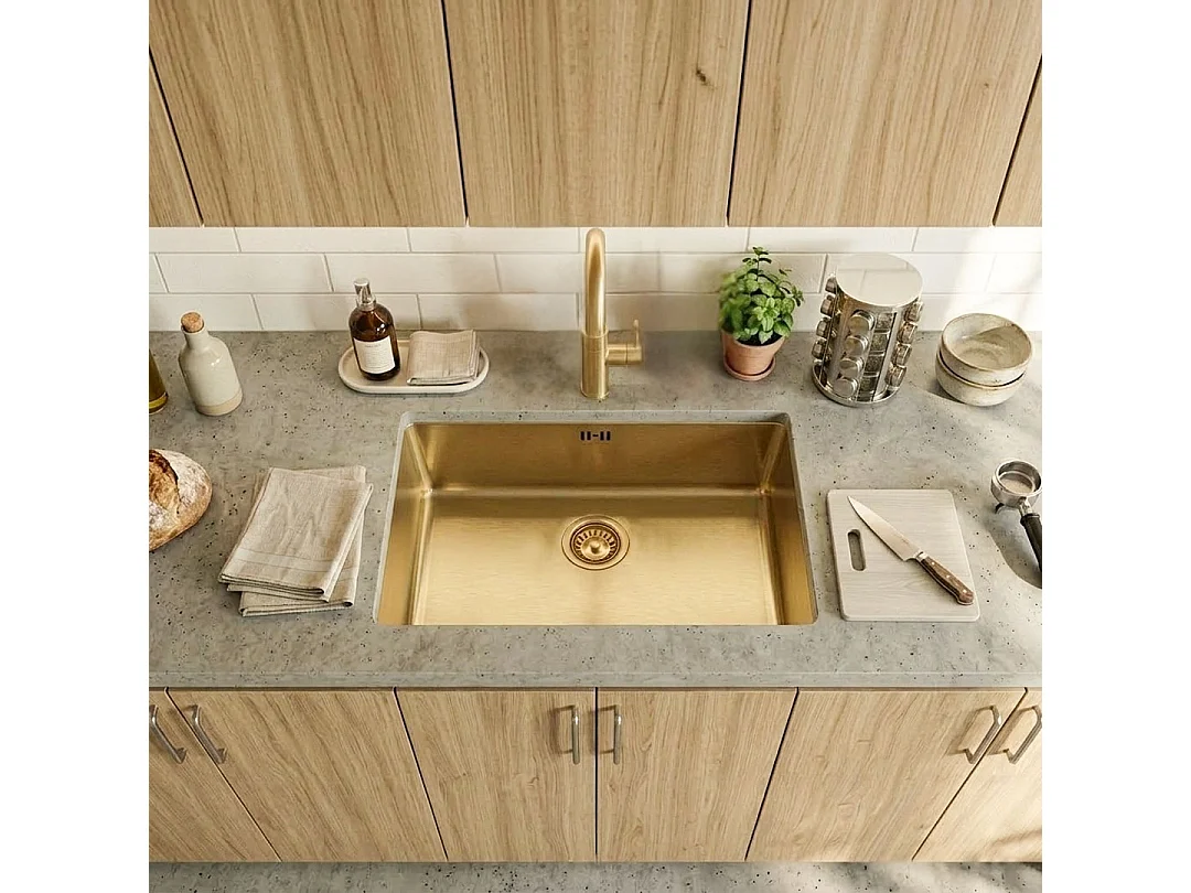 Inoxa zlewozmywak 1 duża komora 76x44 ze stali nierdzewnej szczotkowanej złoto - Essebagno