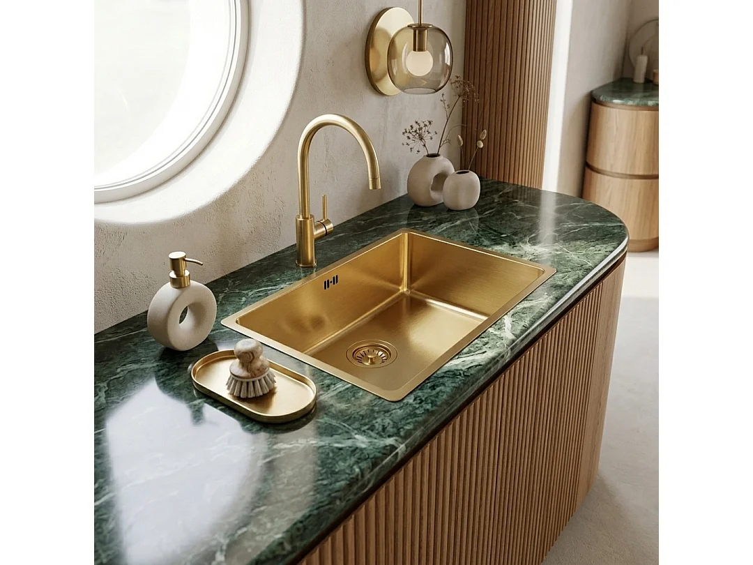 Inoxa zlewozmywak 1 duża komora 76x44 ze stali nierdzewnej szczotkowanej złoto - Essebagno