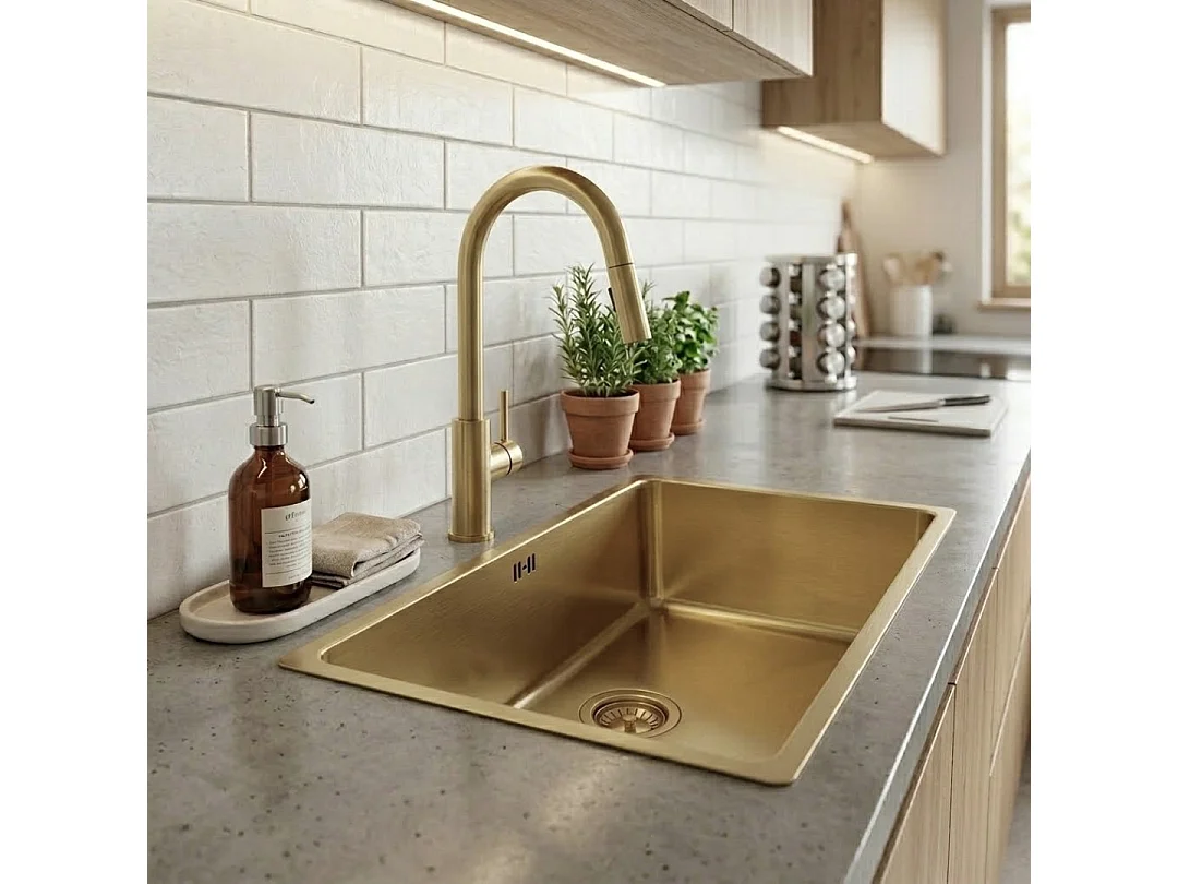 Inoxa zlewozmywak 1 duża komora 76x44 ze stali nierdzewnej szczotkowanej złoto - Essebagno