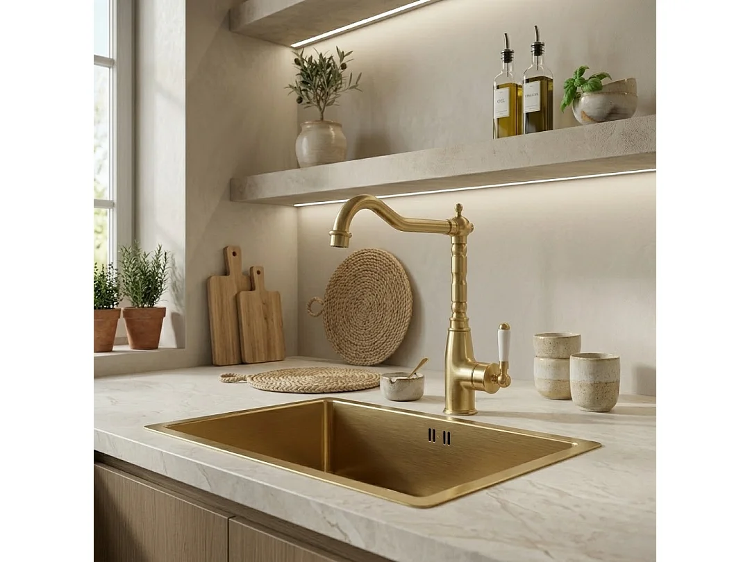 Inoxa lavello 1 vasca grande 76x44 in acciaio inox spazzolato oro Essebagno