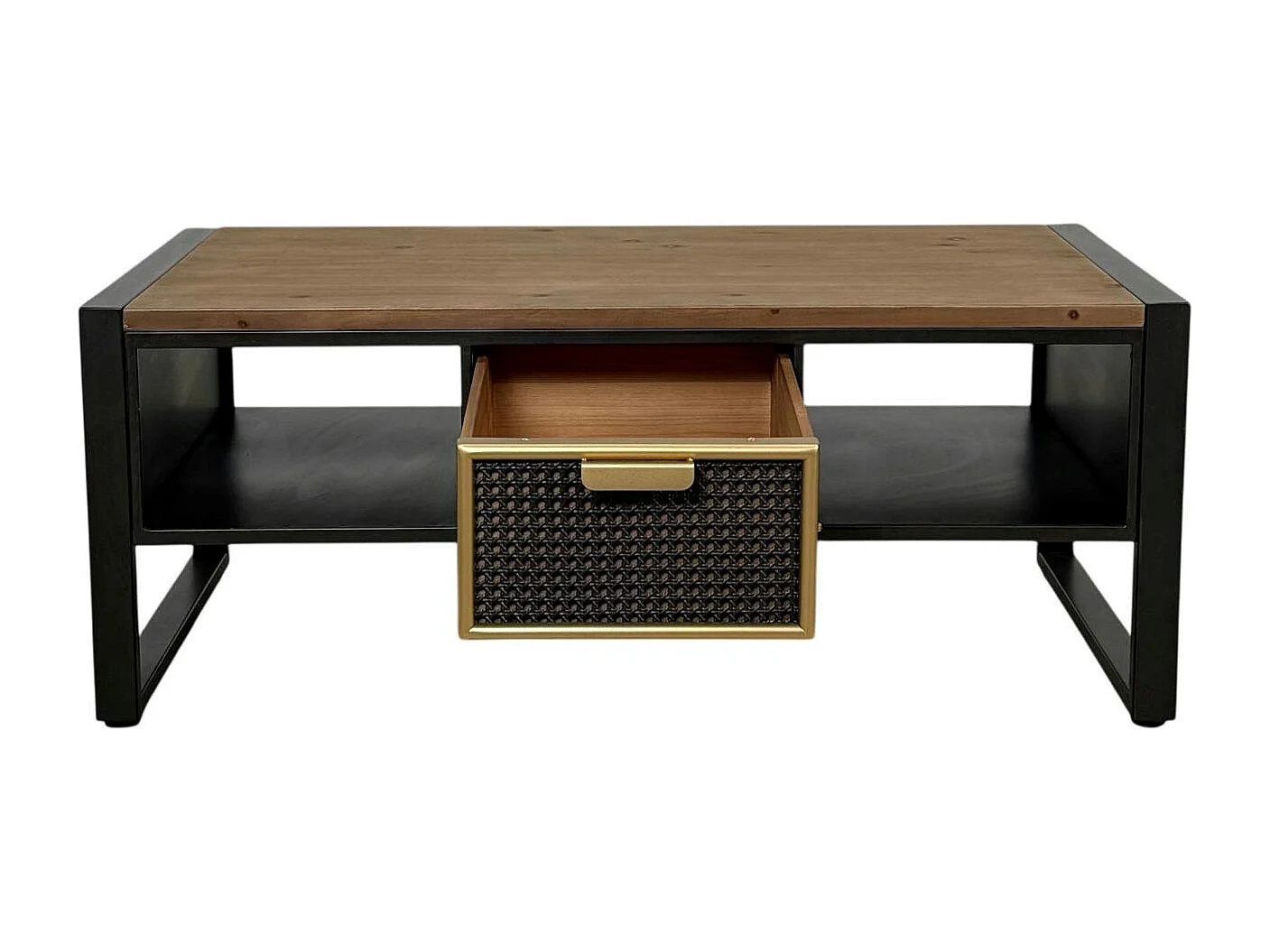 Table basse avec rangement et 1 tiroir en cannage métallique ATELIER