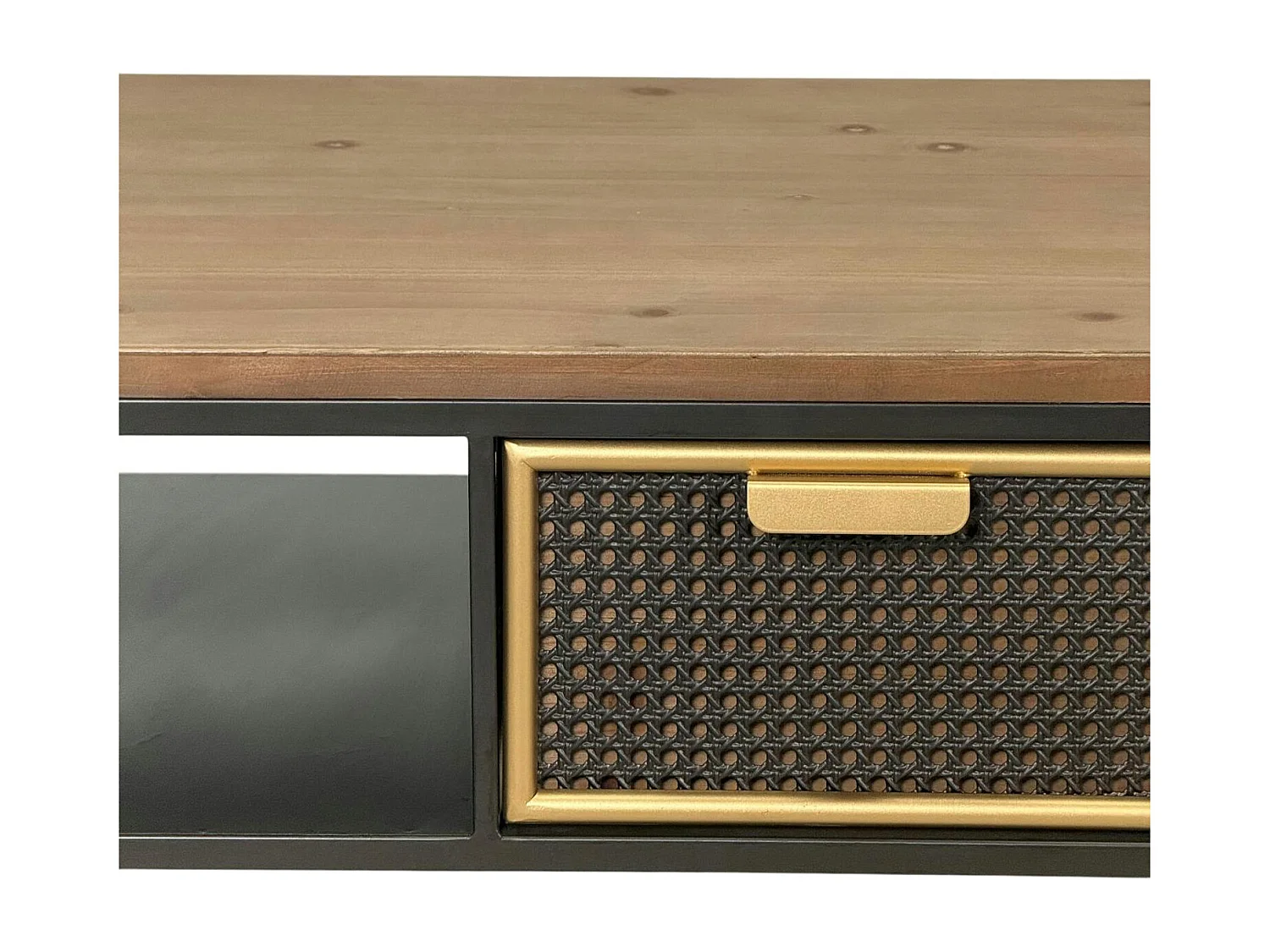 Table basse avec rangement et 1 tiroir en cannage métallique ATELIER