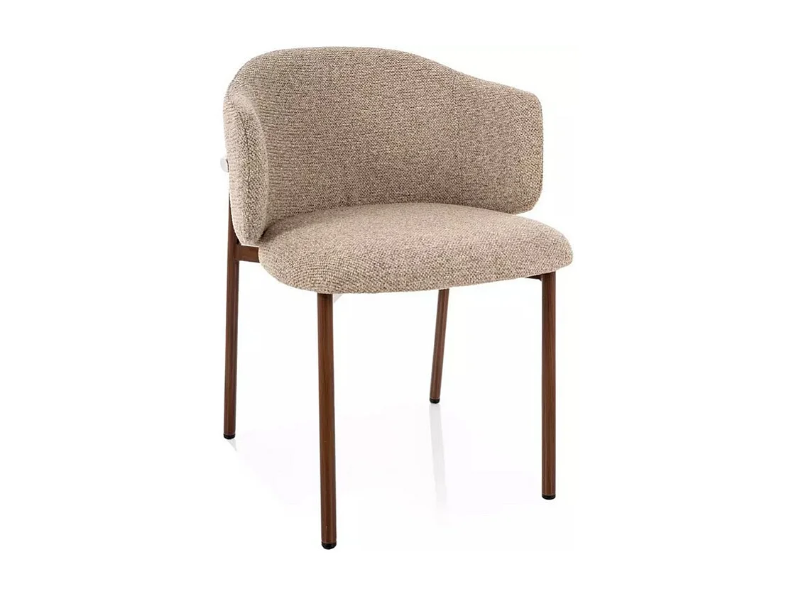 Chaise de Table Tissu Chiné Beige et Pieds Métal Style Bois Foncé Felicy