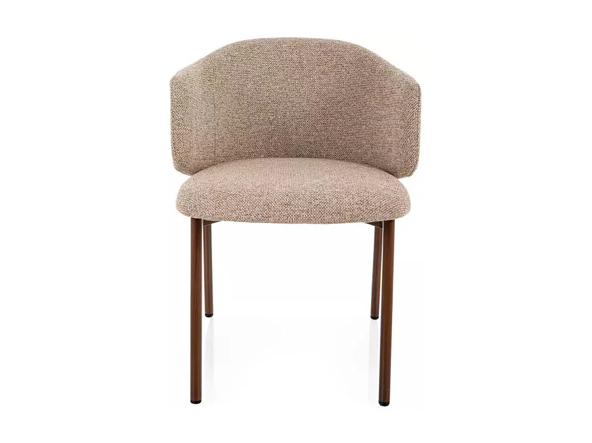 Chaise de Table Tissu Chiné Beige et Pieds Métal Style Bois Foncé Felicy