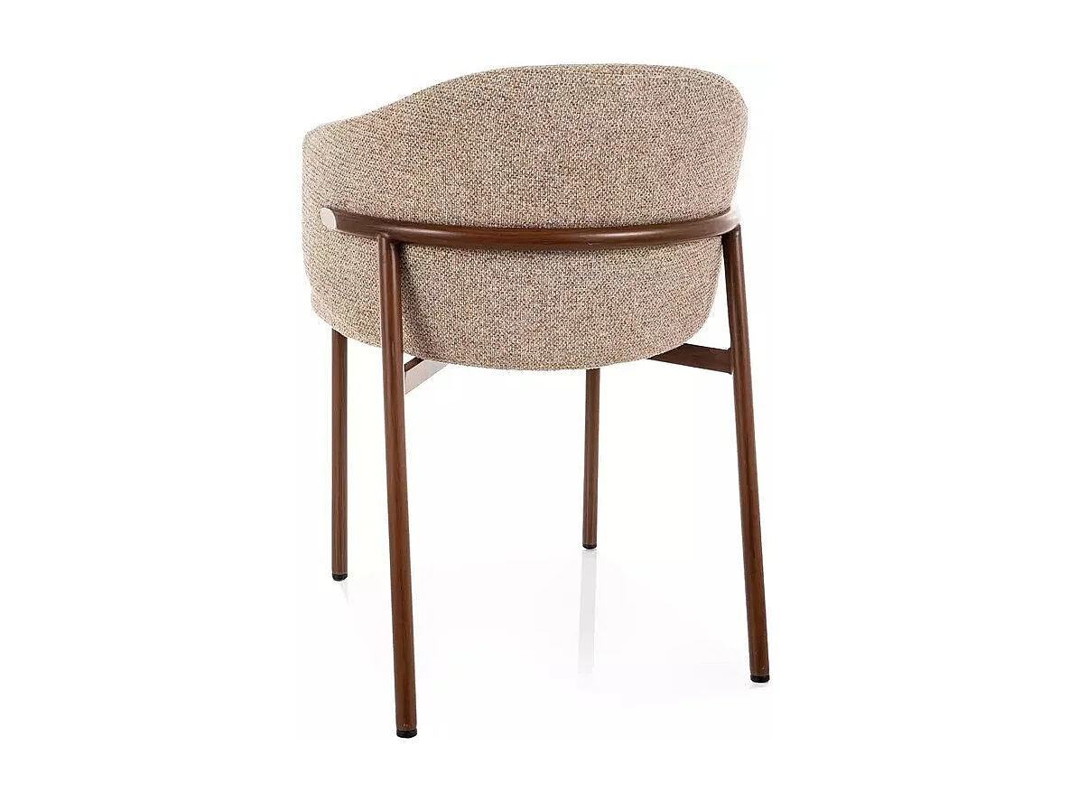 Chaise de Table Tissu Chiné Beige et Pieds Métal Style Bois Foncé Felicy