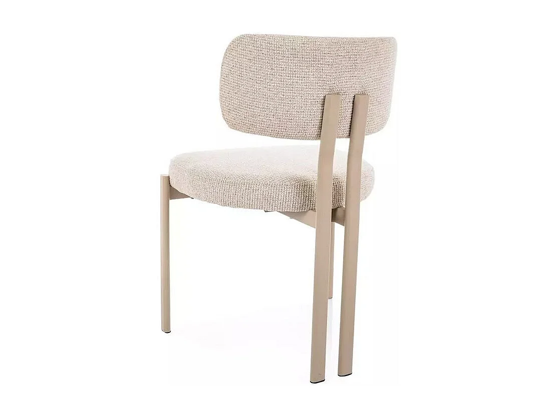 Chaise design minimaliste en tissu chiné beige et pieds métal cachemire Sola