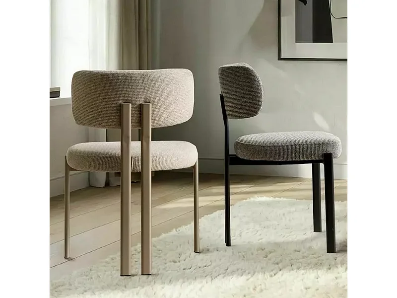Chaise design minimaliste en tissu chiné beige et pieds métal cachemire Sola