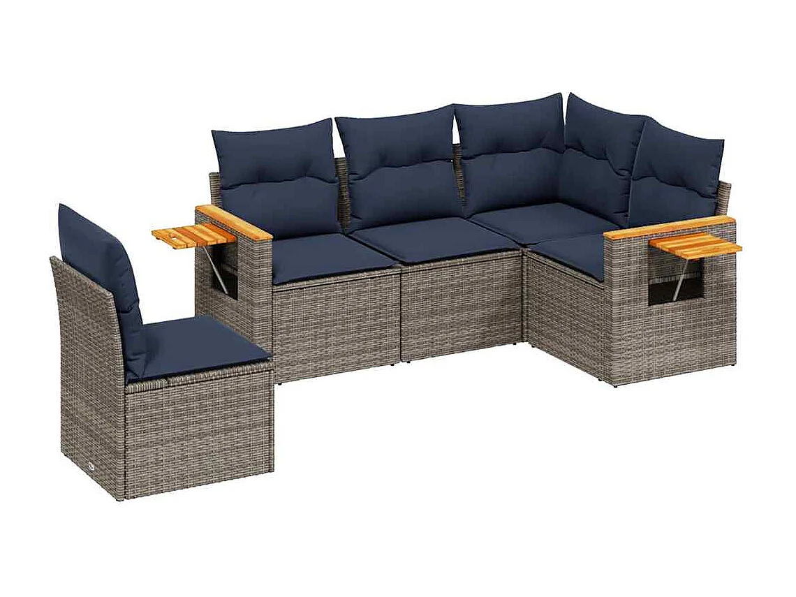 Set de sofás de jardín 5 piezas con cojines ratán sintético gris