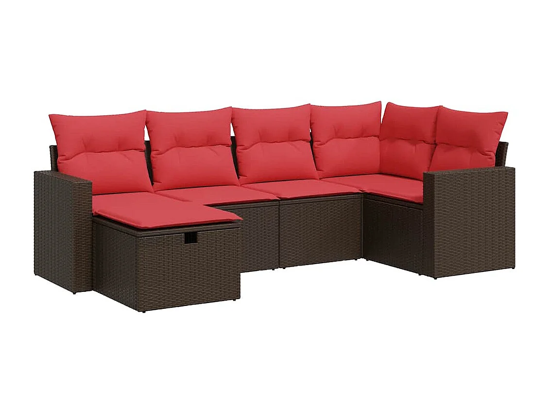 Set sofás de jardín 6 piezas y cojines ratán sintético marrón