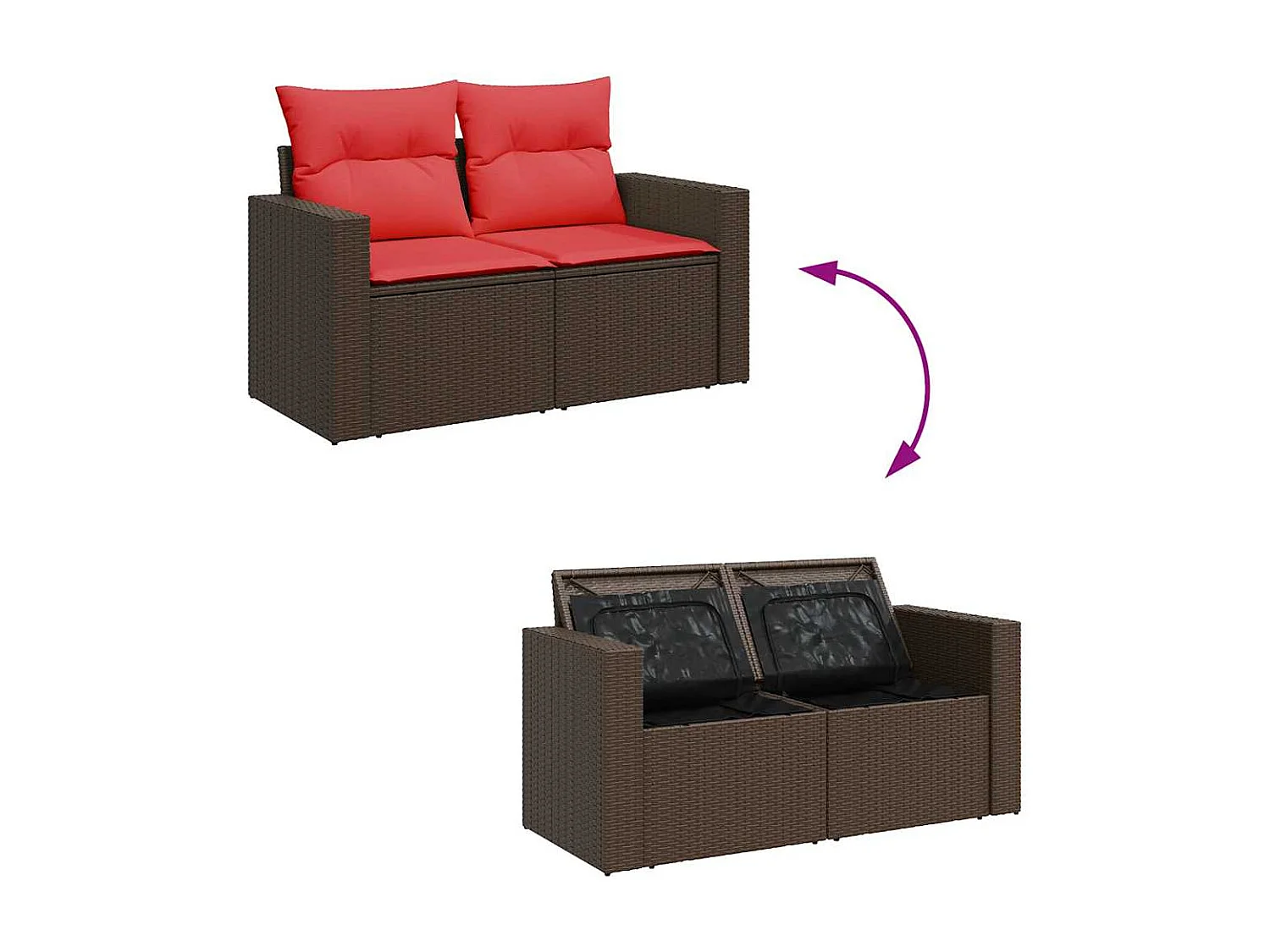 Set sofás de jardín 6 piezas y cojines ratán sintético marrón